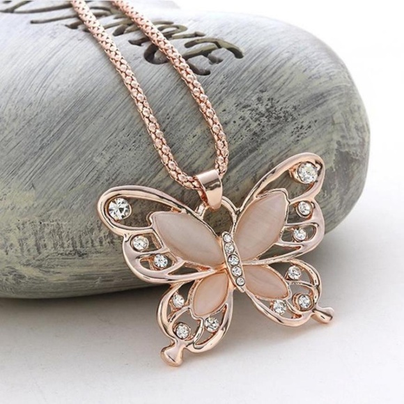 Crystal Butterfly Necklace, Rose Gold - Picture 2 of 2